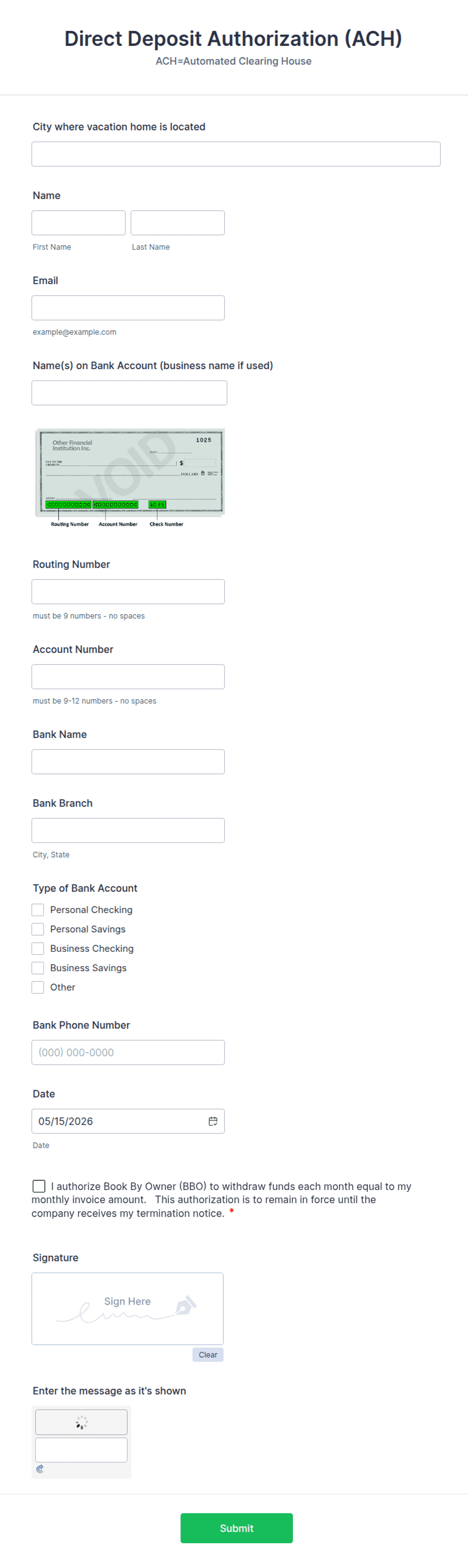 Preview of ACH Authorization Form Template