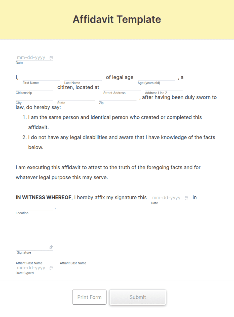 General Affidavit Template: Jotform