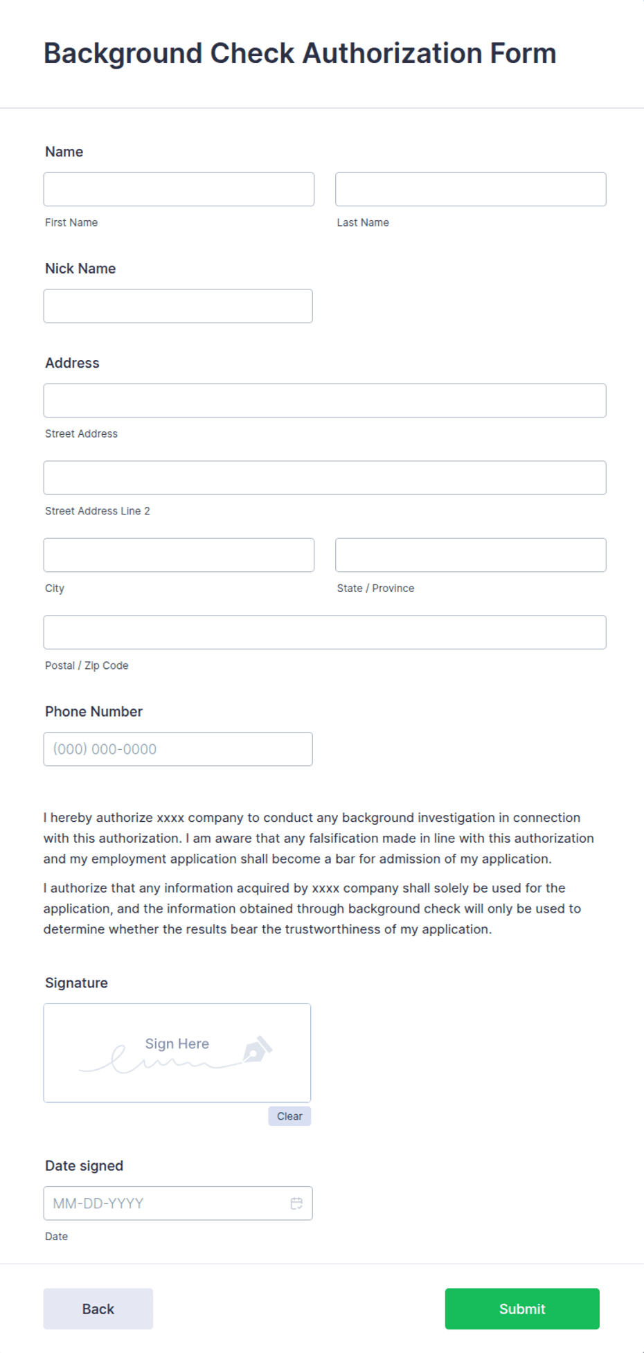 Background Check Authorization Form Template: Jotform