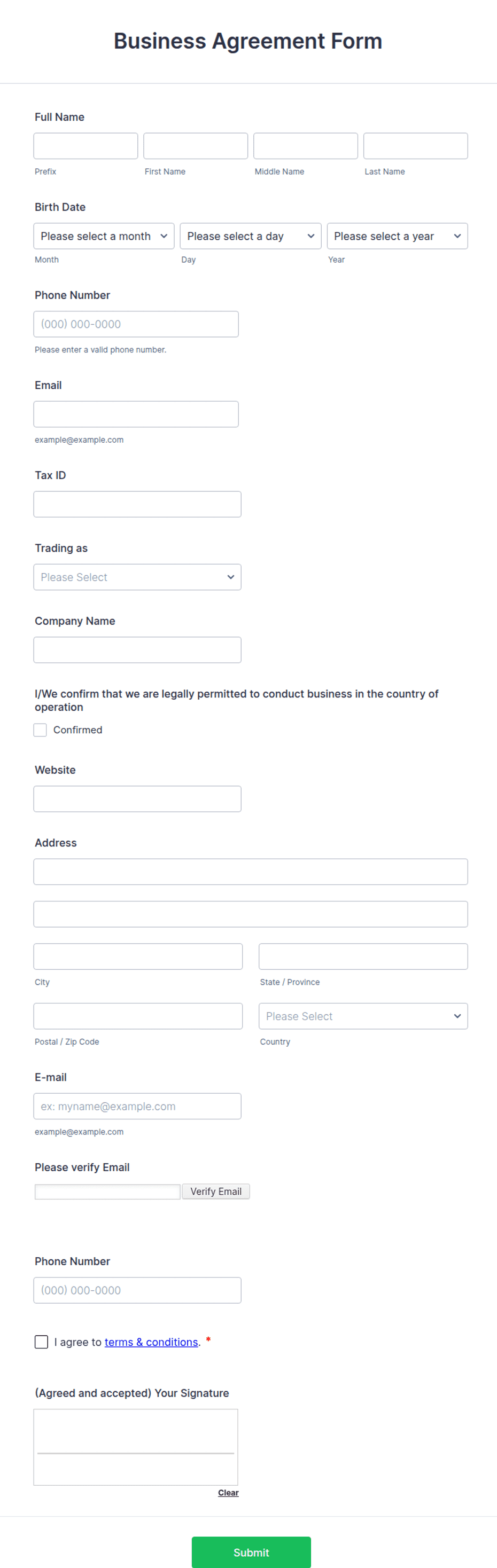 Preview of Business Contract Template