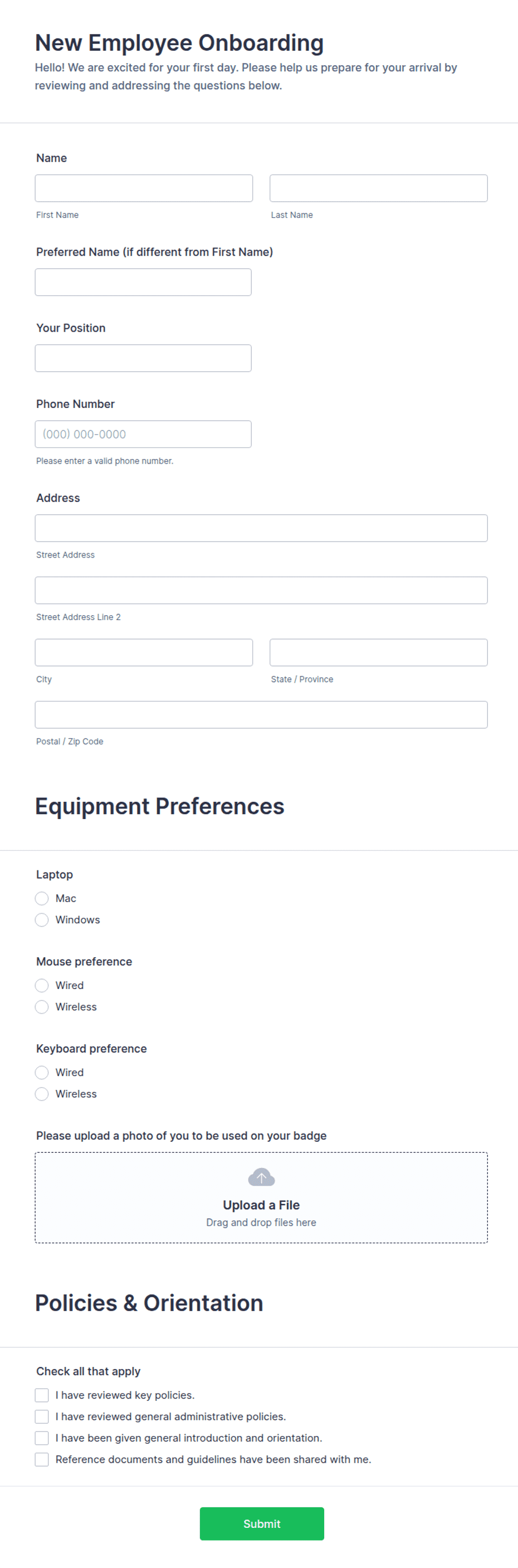 Preview of Employee Onboarding Form Template
