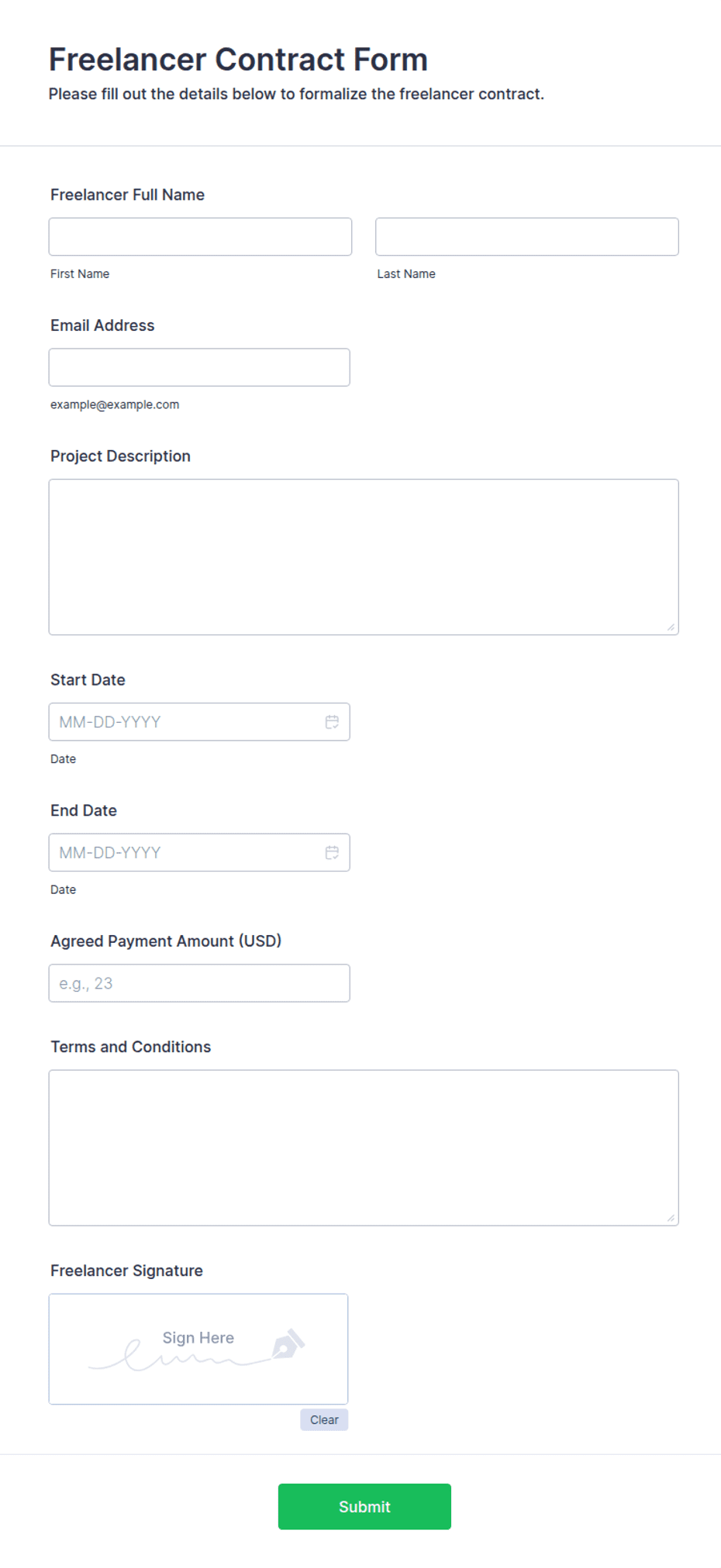 Freelance Contract Template: Jotform