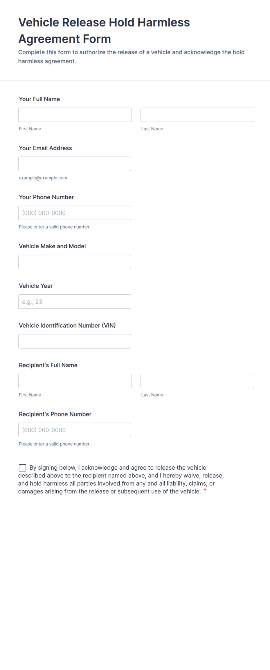 Preview of Hold Harmless Agreement Template