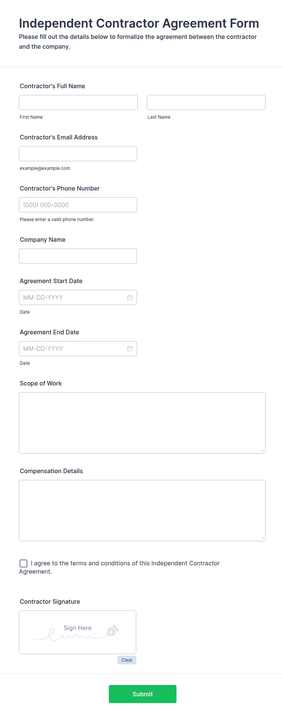 Independent Contractor Agreement Template: Jotform
