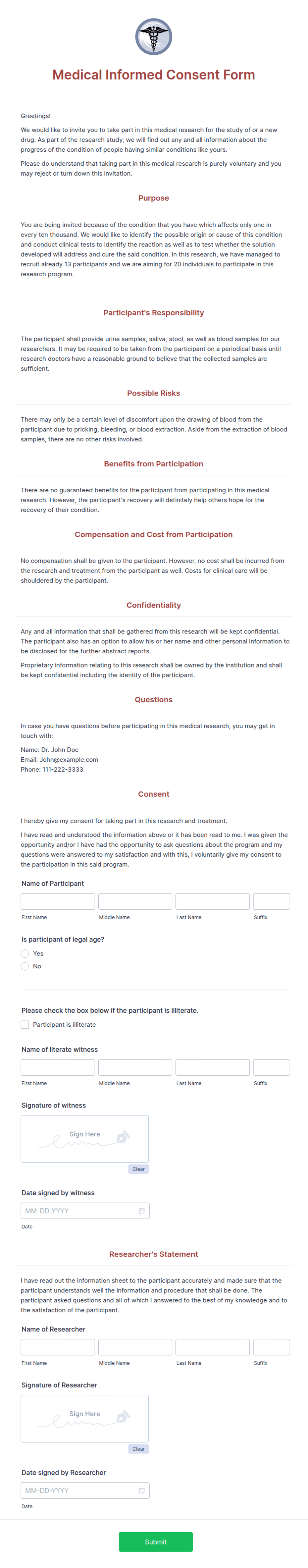 Informed Consent Form Template: Jotform