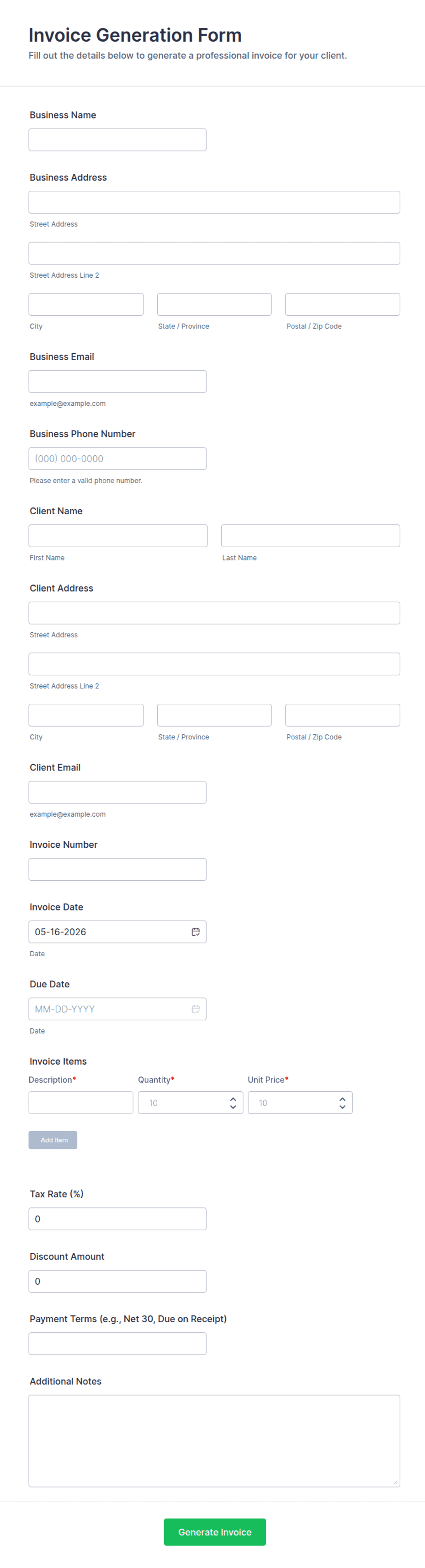 Invoice with Signature Template: Jotform
