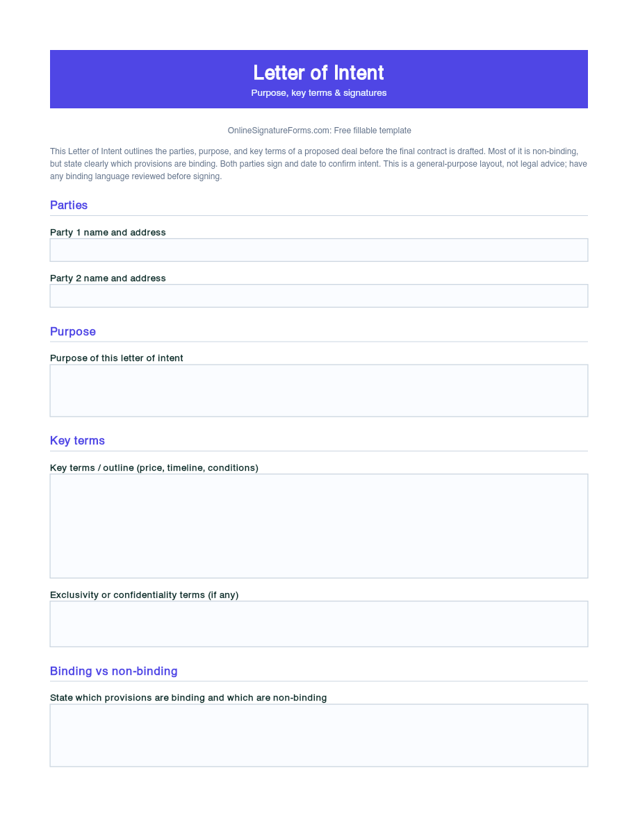 Preview of Letter of Intent Template (PDF/DOCX)