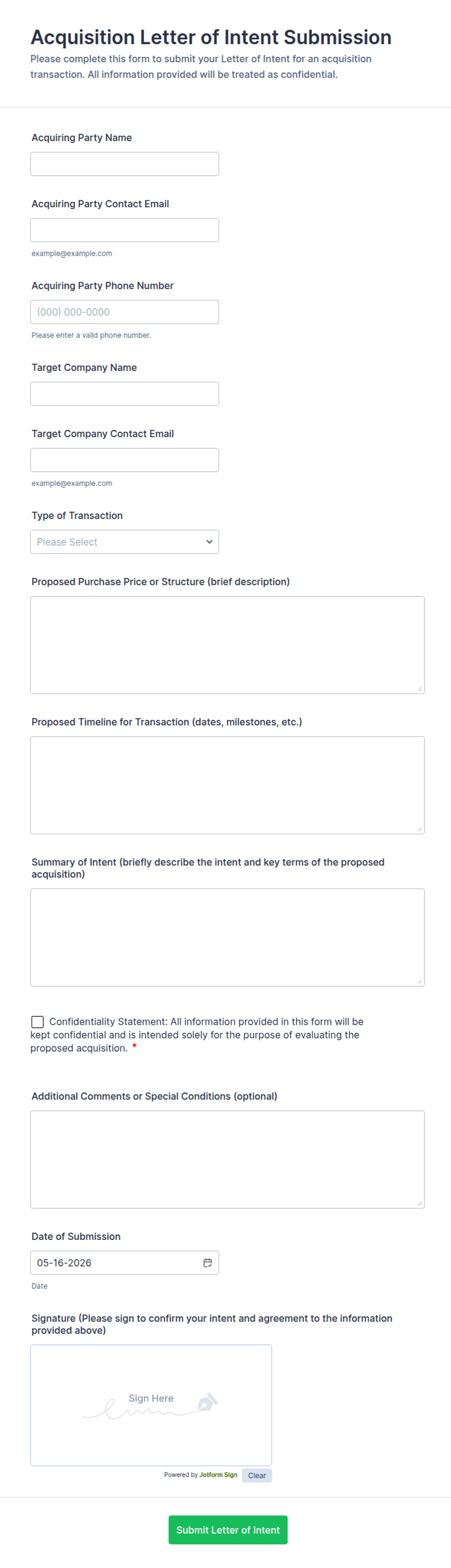 Preview of Letter of Intent Template