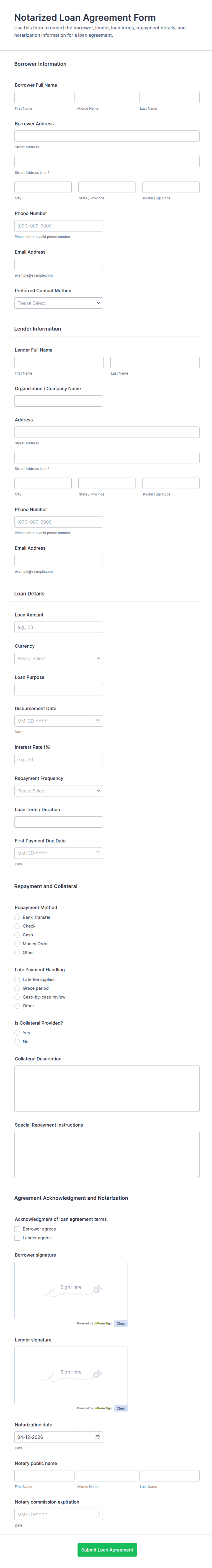 Loan Agreement Template: Jotform
