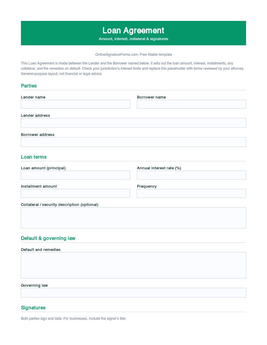 Preview of Loan Agreement Template (PDF/DOCX)