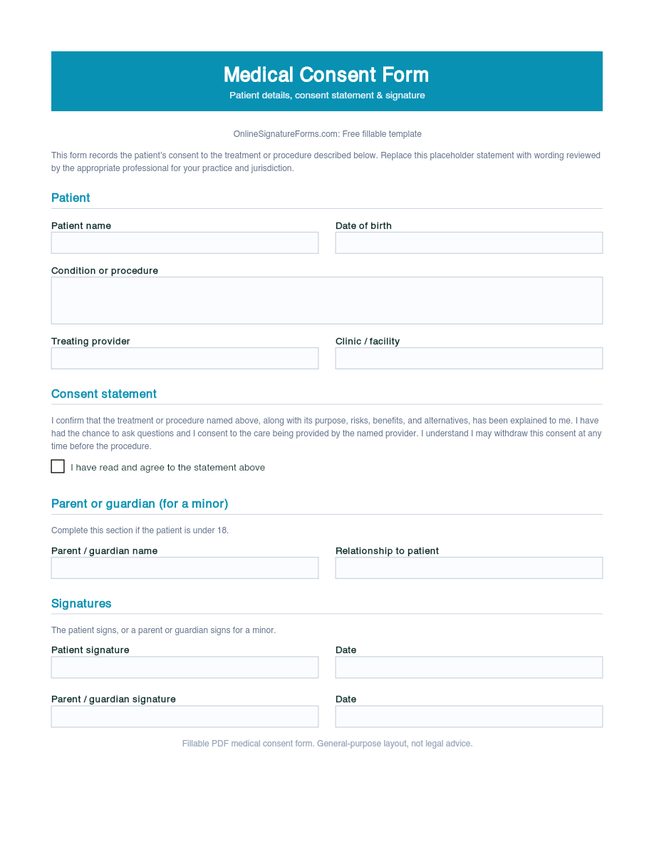 Preview of Medical Consent Form Template (PDF/DOCX)