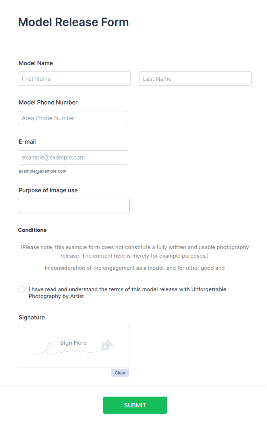 Model Release Form Template: Jotform