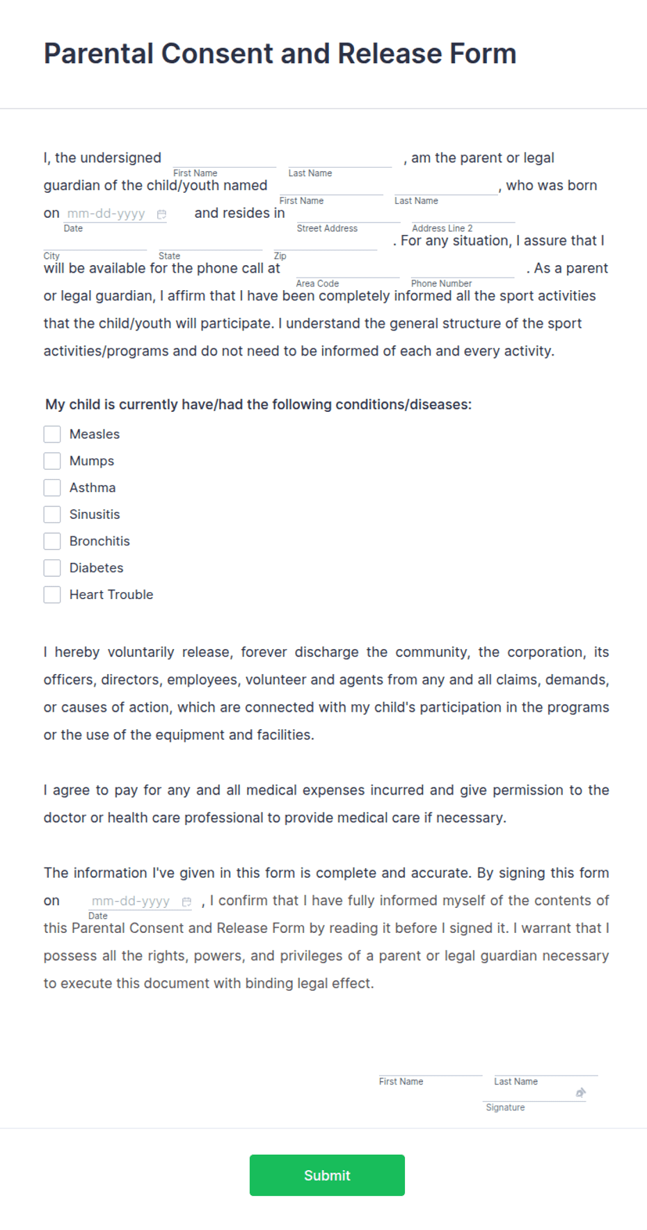 Parental Consent Form Template: Jotform