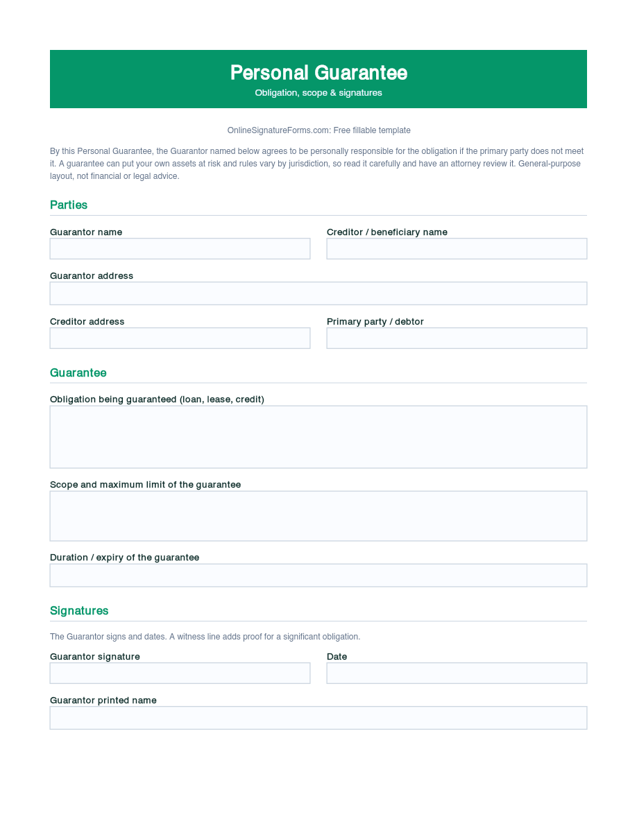 Preview of Personal Guarantee Template