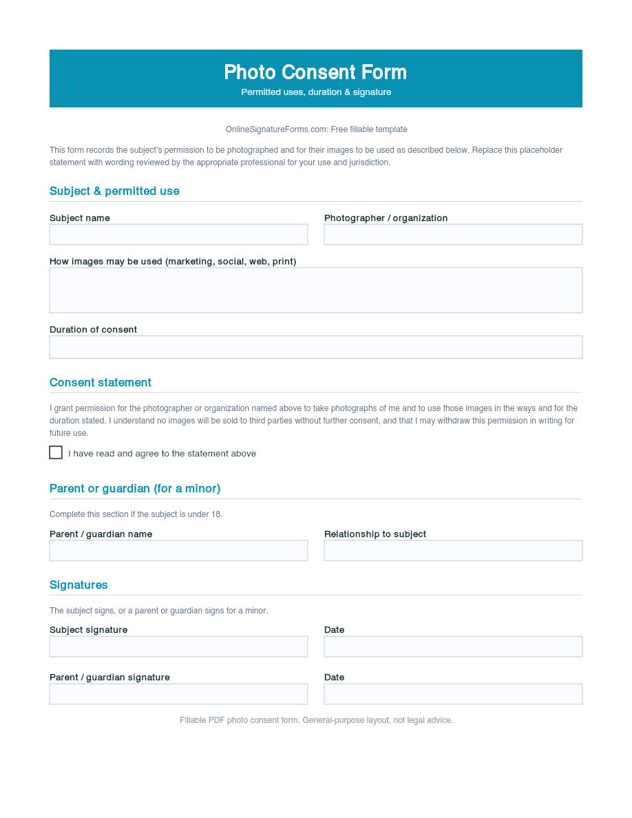 Preview of Photo Consent Form Template (PDF/DOCX)