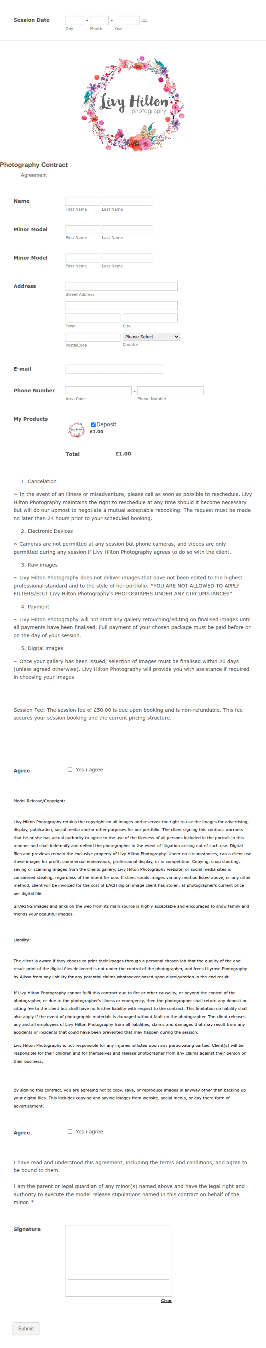 Photography Contract Template: Jotform