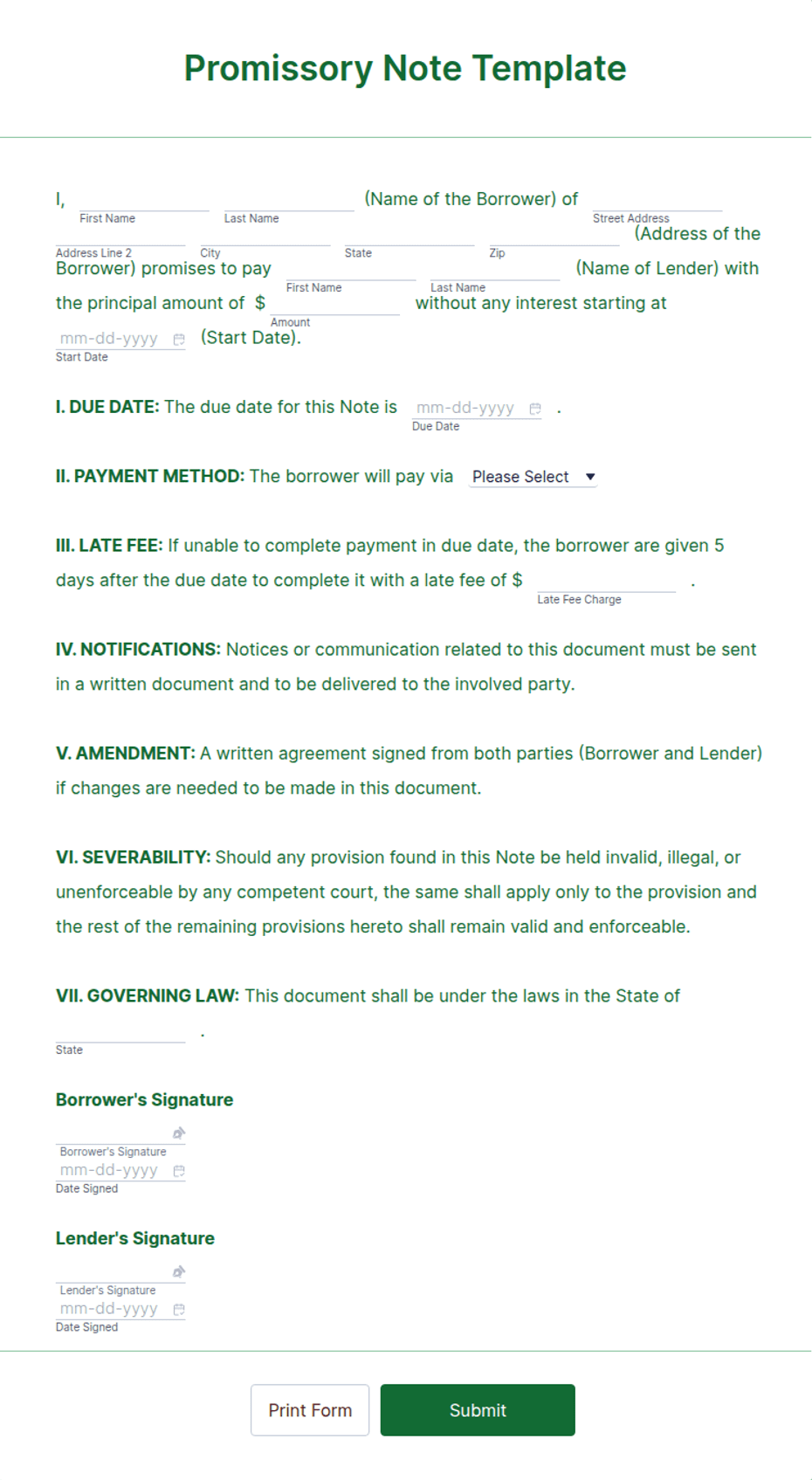 Promissory Note Template: Jotform