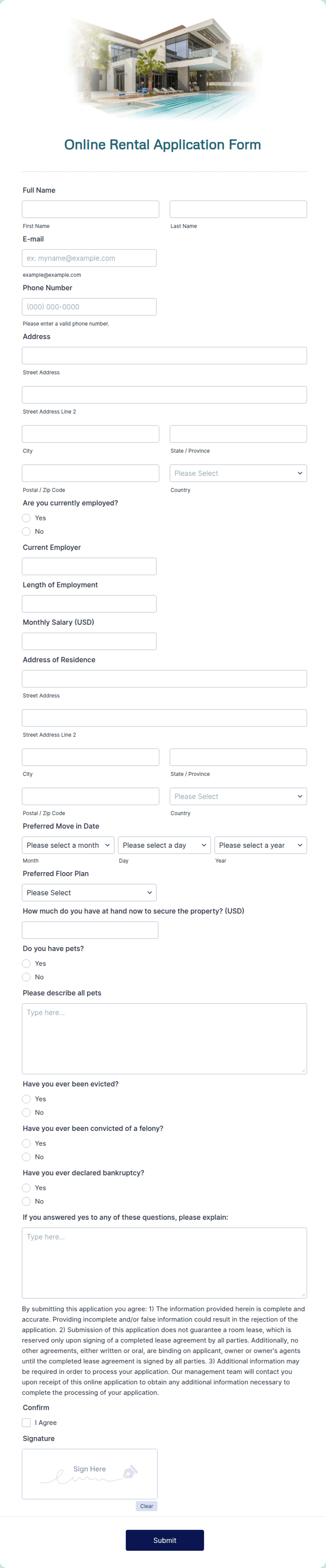 Rental Application Template: Jotform