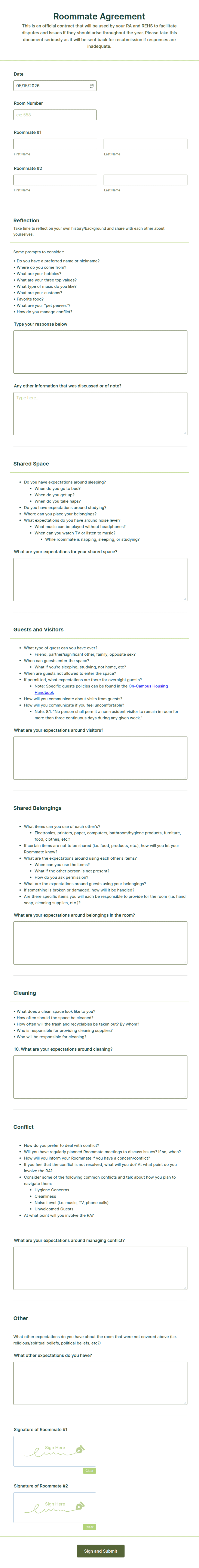 Roommate Agreement Template: Jotform
