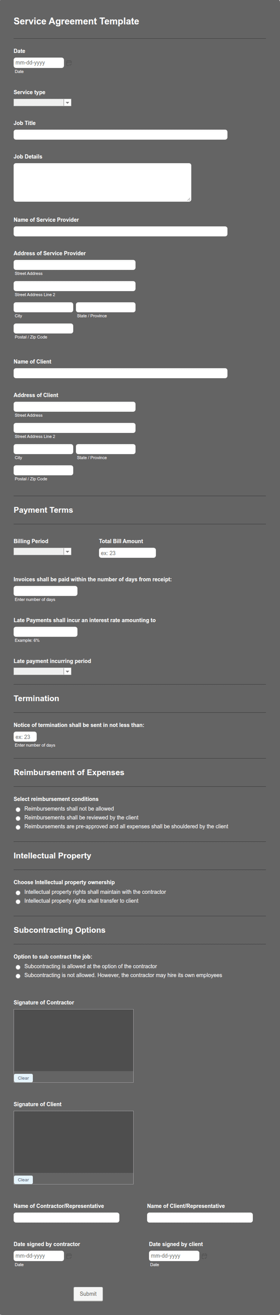Service Agreement Template: Jotform