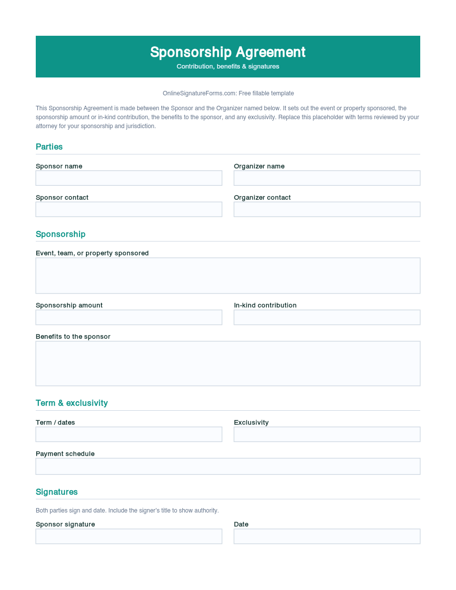 Preview of Sponsorship Agreement Template (PDF/DOCX)