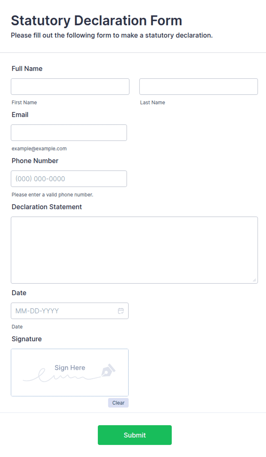 Preview of Statutory Declaration Template